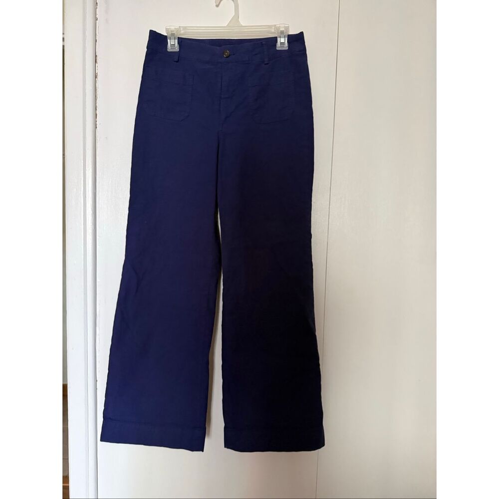 J.Crew Wide Leg Linen Blend Pants Women’s 27 Blue Patch Pocket High Rise - Picture 2 of 13